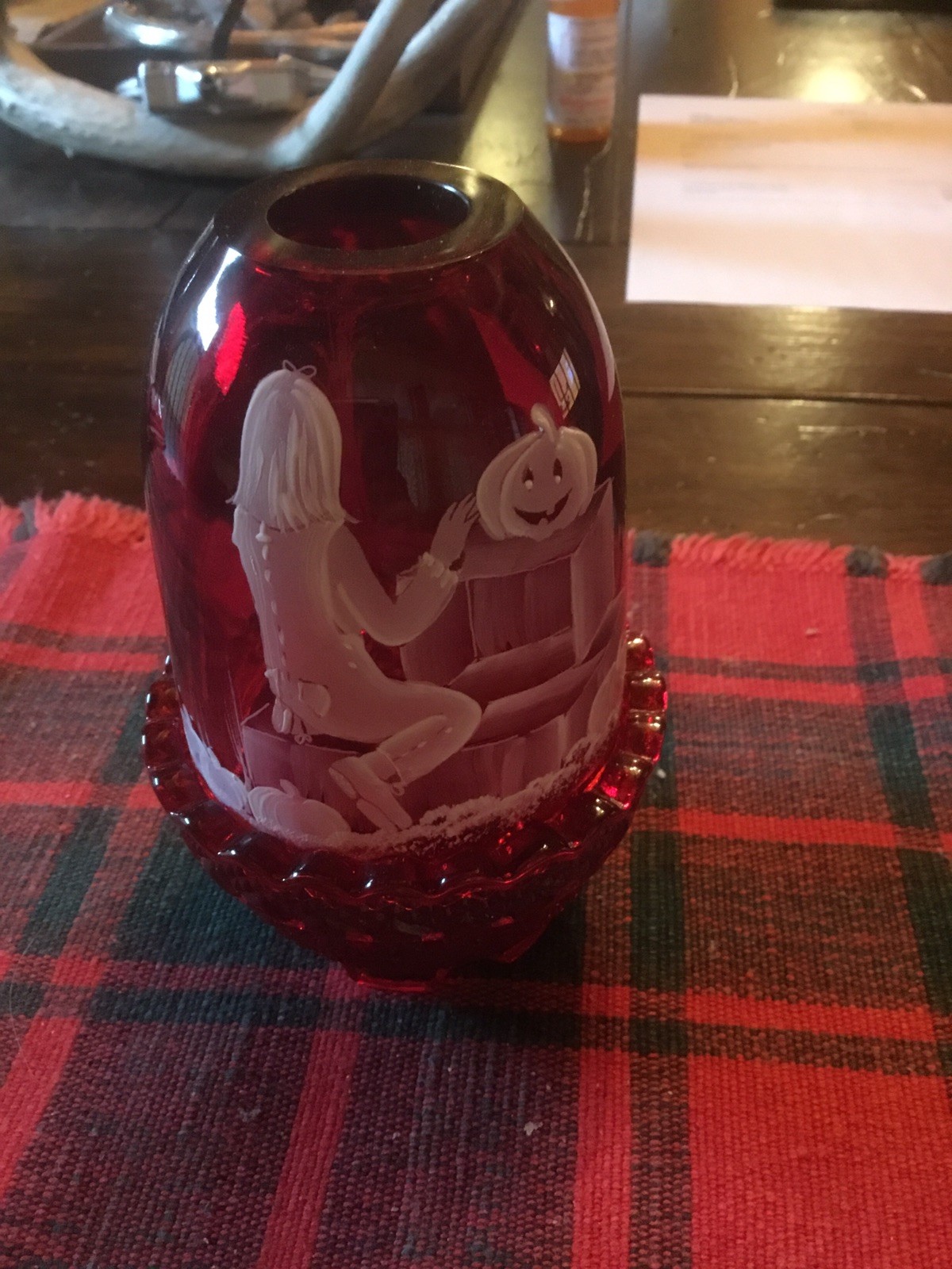 Vintage Fenton Fairy Lamp Halloween Theme Burgundy Color 5” Tall