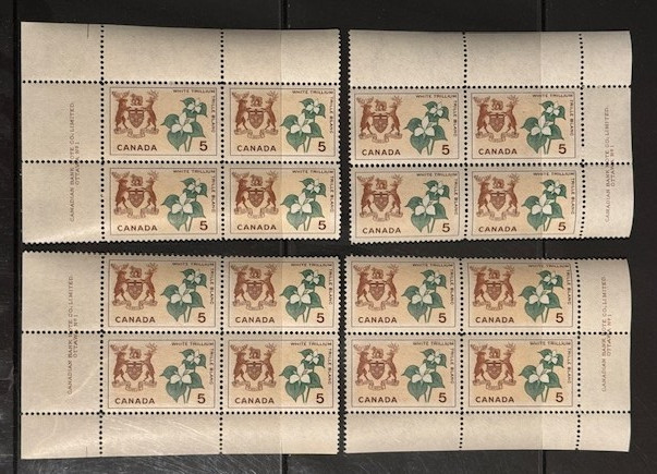 Canada #418 Floral Emblems & Coats of Arms Complete Matched Set Plate Block MNH