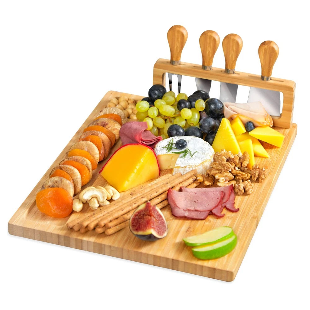 Royalhouse Bamboo Cheese Board And Knife Set 11X14 Charcuterie Tray