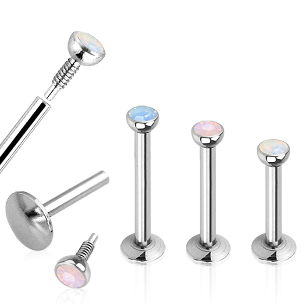 3pc Opalite Steel Labret Monroe Lip 6-10mm Bar Ear Stud Internal Thread Piercing