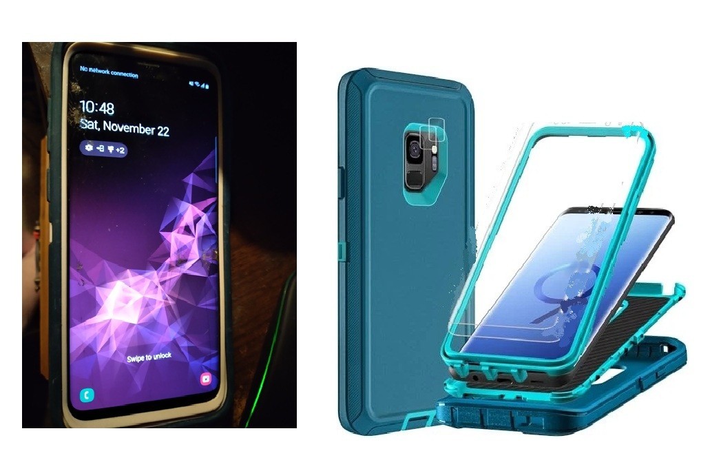 Samsung Galaxy S9 SM-G960U 64GB Blue Cell*Front Cracks*Works+3pc Heavy Duty Case
