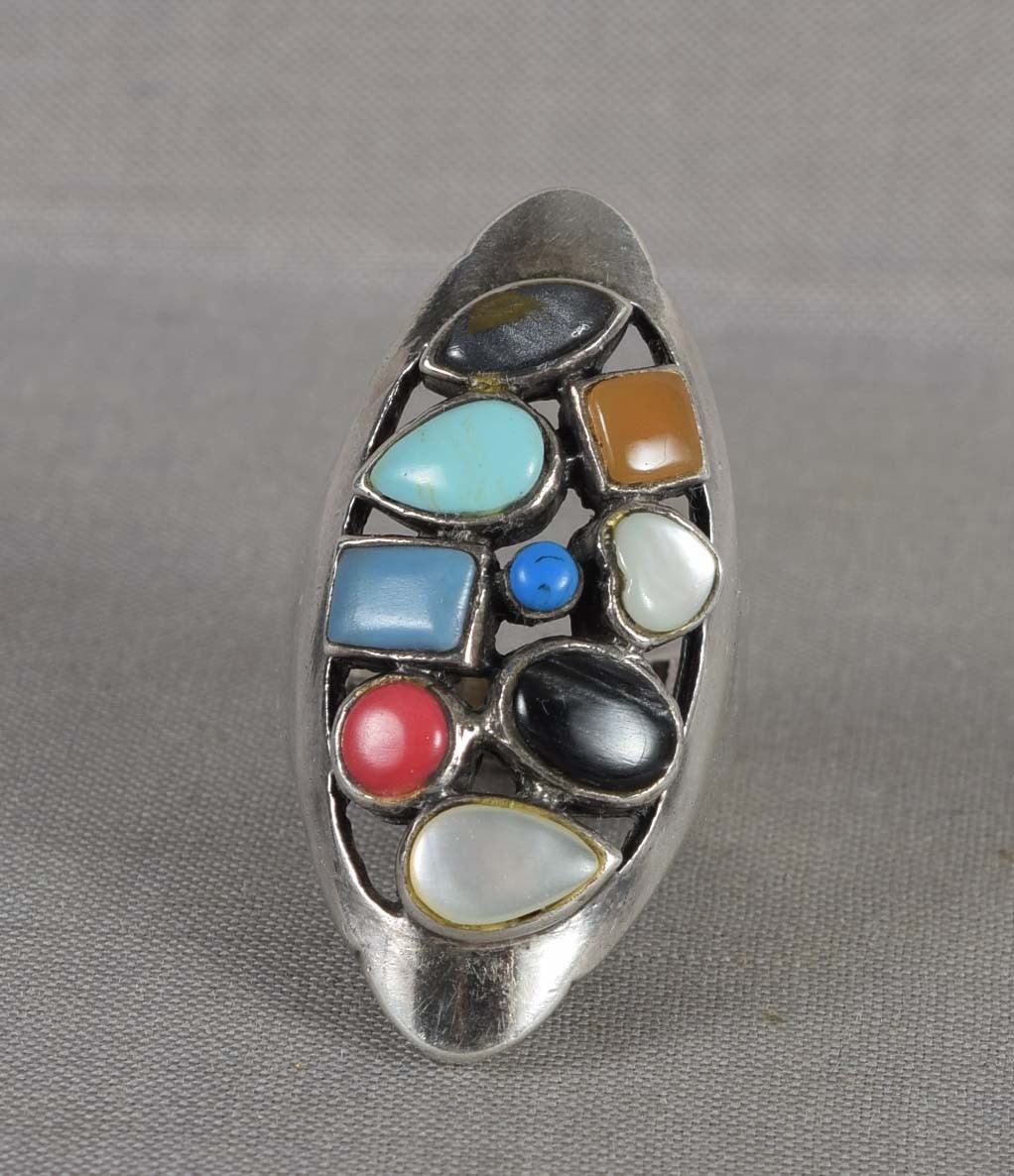 Vintage Native American Navajo sterling silver RING 9 stones, size 6