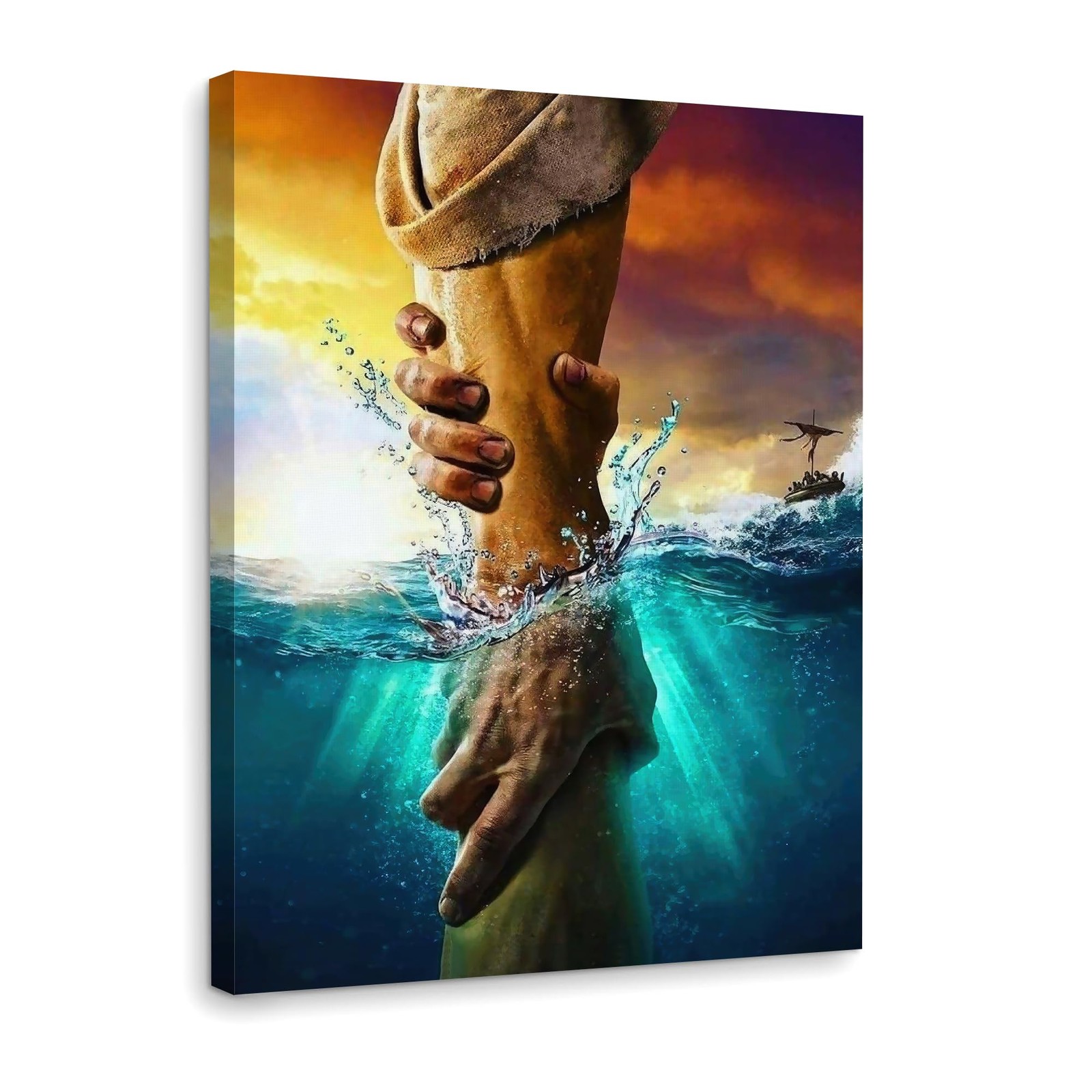 Framed Jesus Christ Canvas Wall Art The Hand of God Jesus Reaching Into Water...
