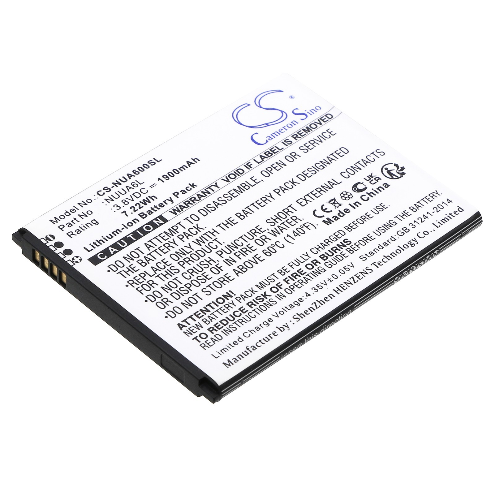 Li-Ion BATTERIE 3.8V 1900mAh Type NUUA6L For NUU A6L Mobile