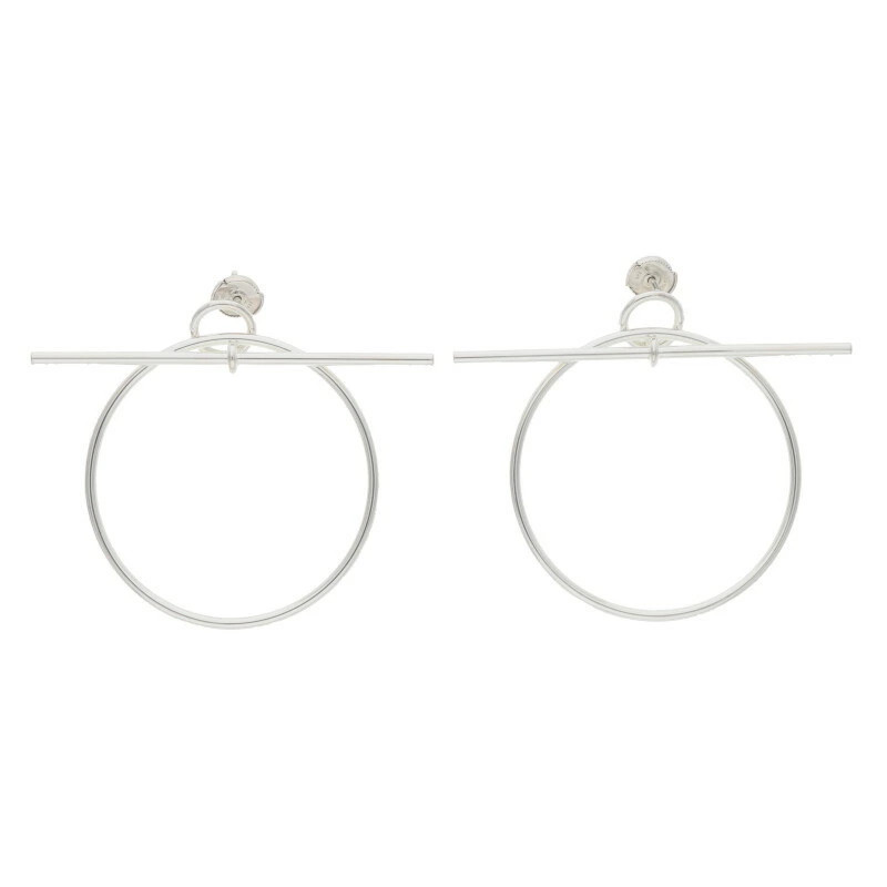 HERMES Loop MM Silver Circle Earrings (Silver Total Weight 12.6g) 516052 SB01 Ac