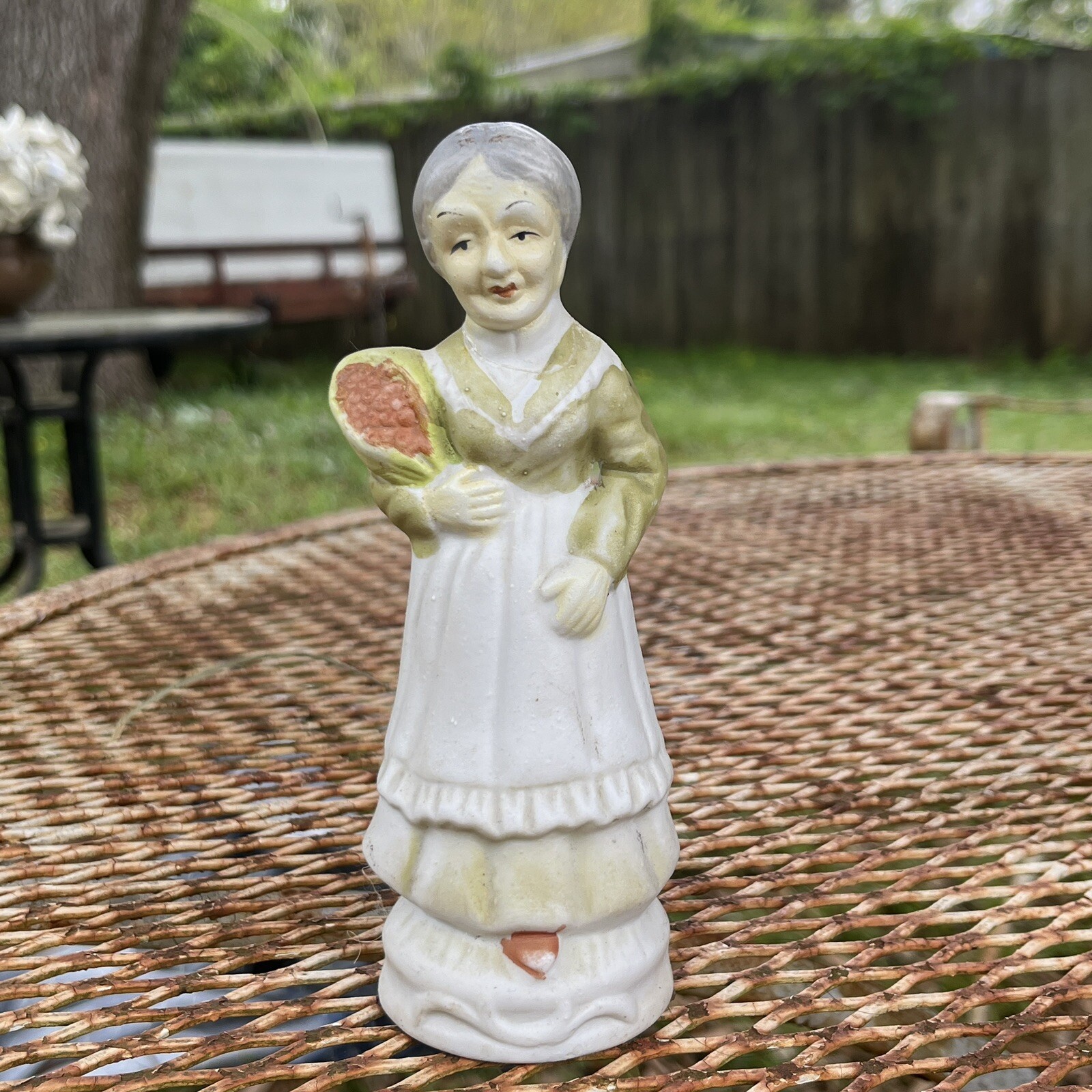 Vintage Hand Painted Ceramic Old Lady with Flowers Figurine 8” Multicolor