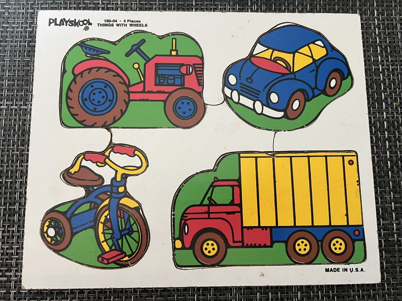 Vintage 1982 Playskool Things with Wheels Wooden 4 Piece Puzzle 180-04