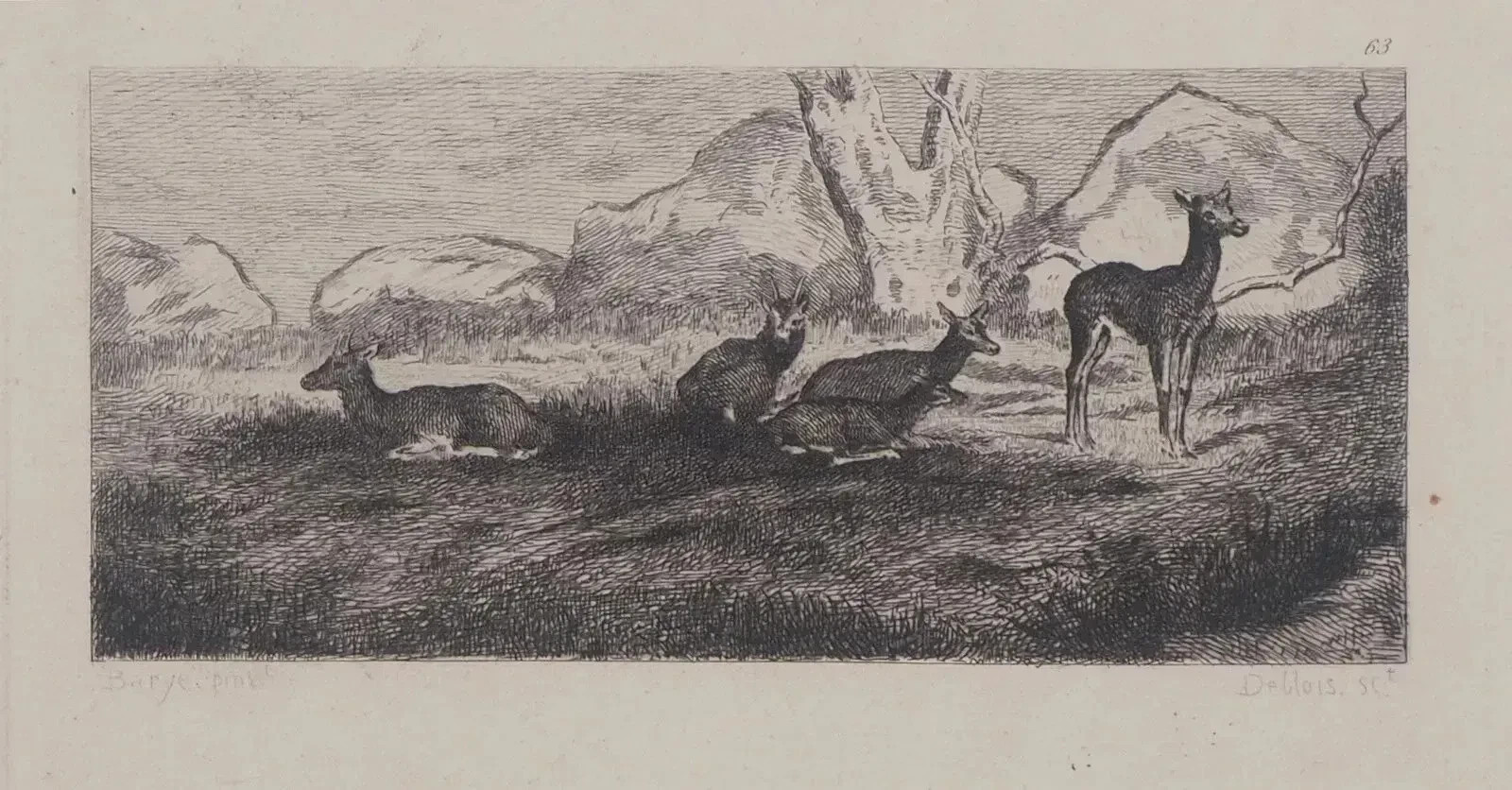 Antoine Luis Barye: Does and Stags, Engraving, Durand Ruel, 1873