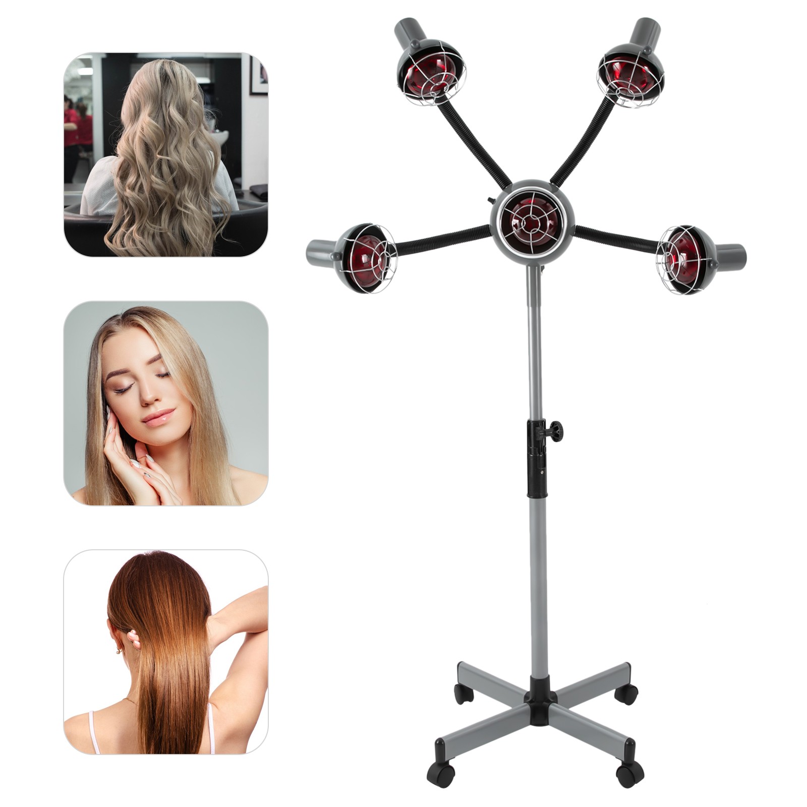 750W 5 Head Salon Infrared Heat Lamp, Adjusting Height Styling Perming Dryer