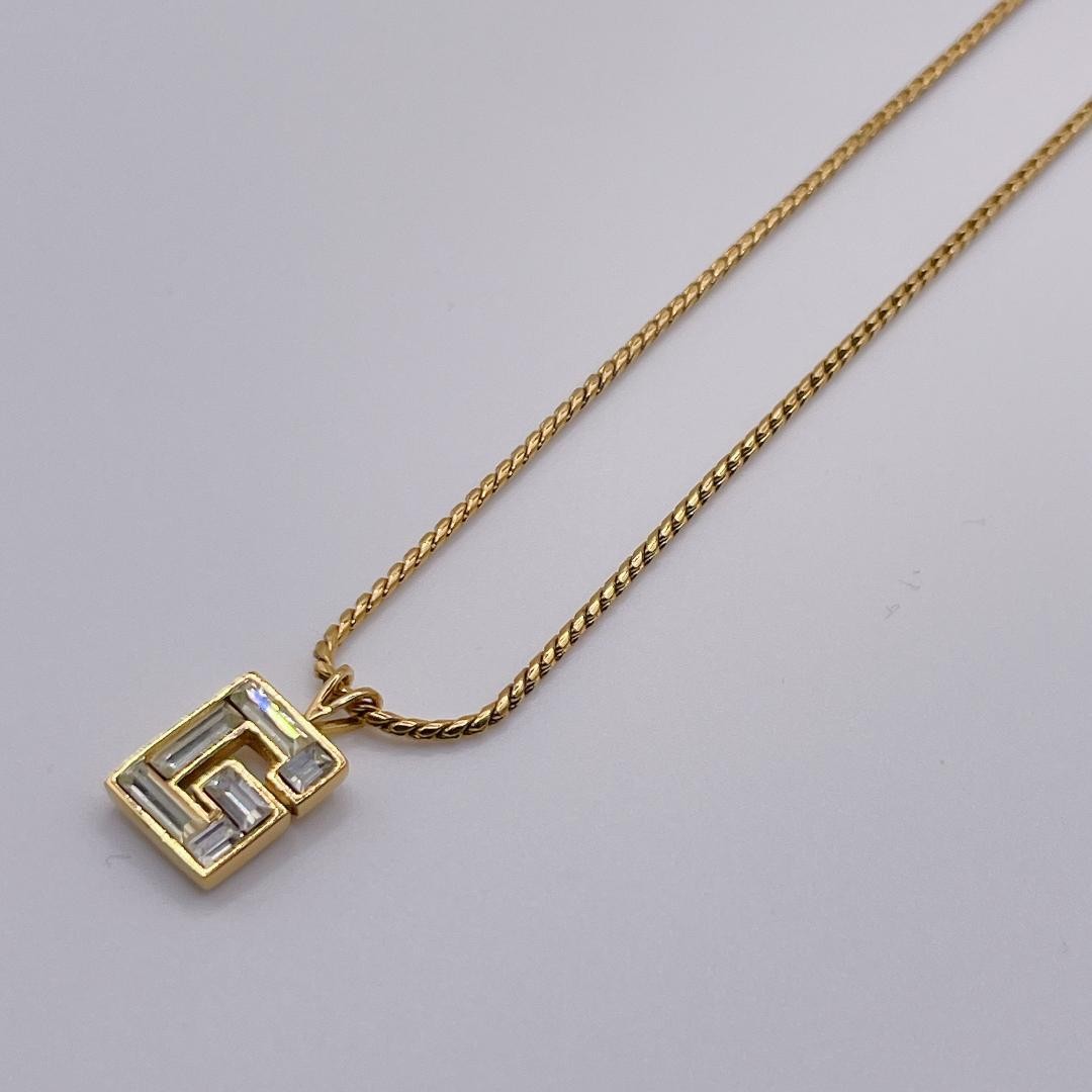 GIVENCHY Vintage Logo Rhinestone Gold Necklace