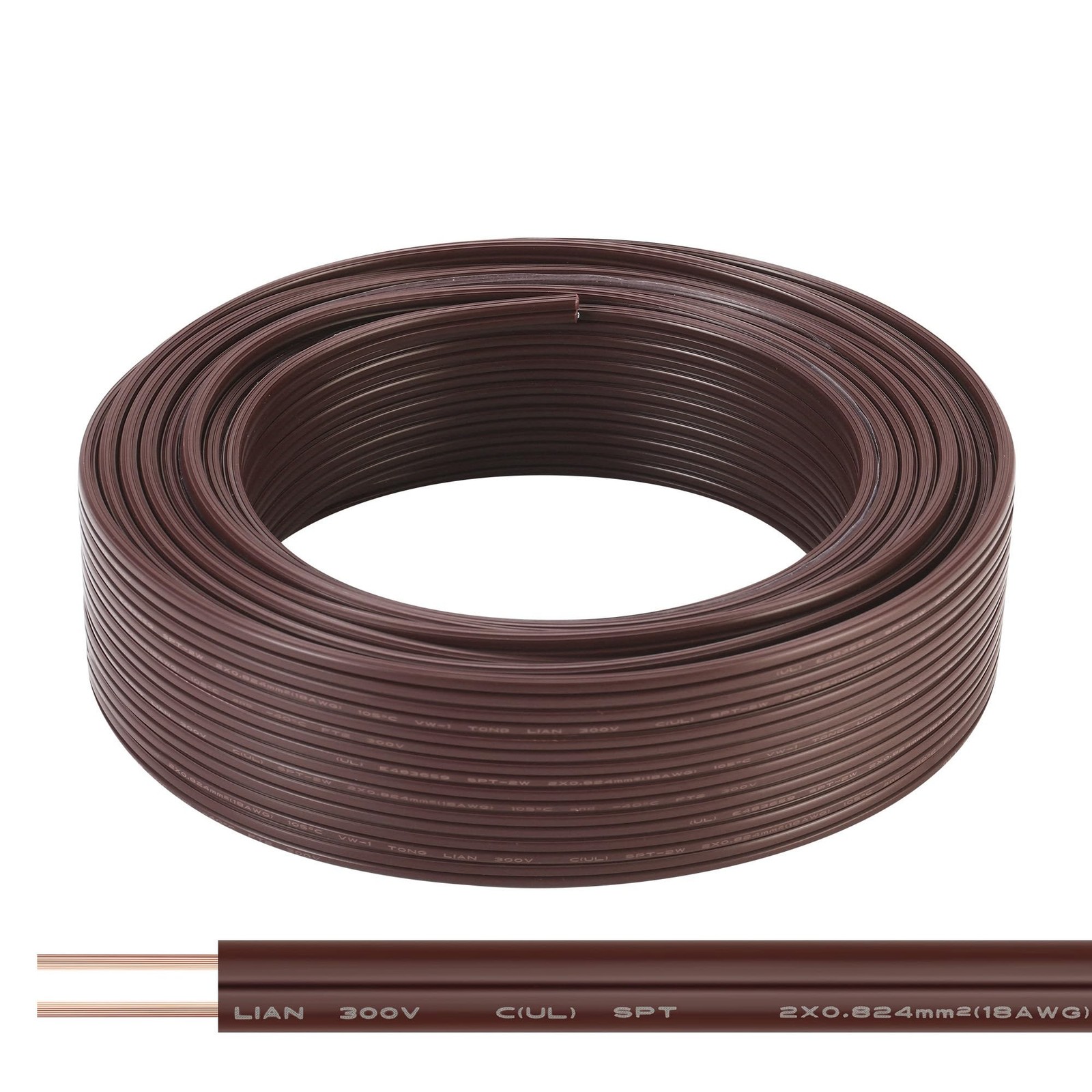 SPTDACSFP SPT-1 50FT 18/2 Electrical Wire, 18 Gauge 2 Conductors Lighting Copper