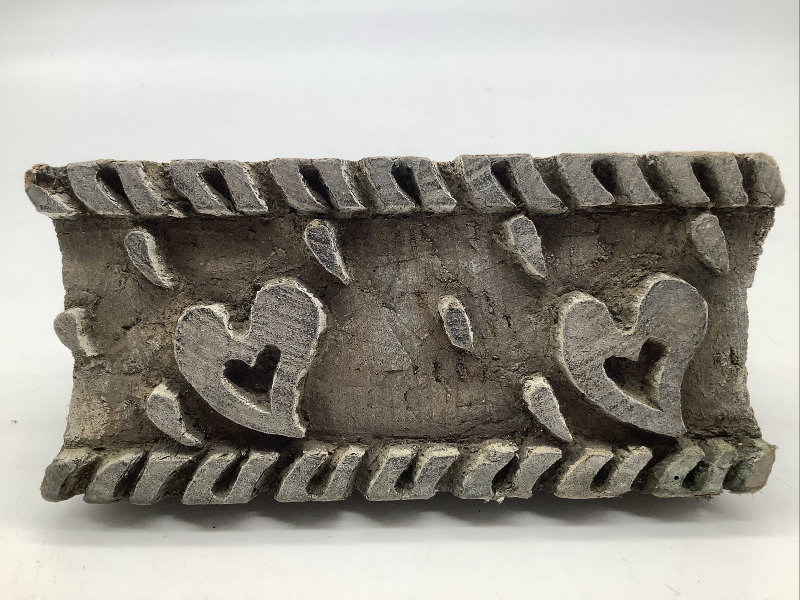 Antique VTG Primitive Wood Hearts Pattern Fabric Stamp Printing Block 5.75x2.75"