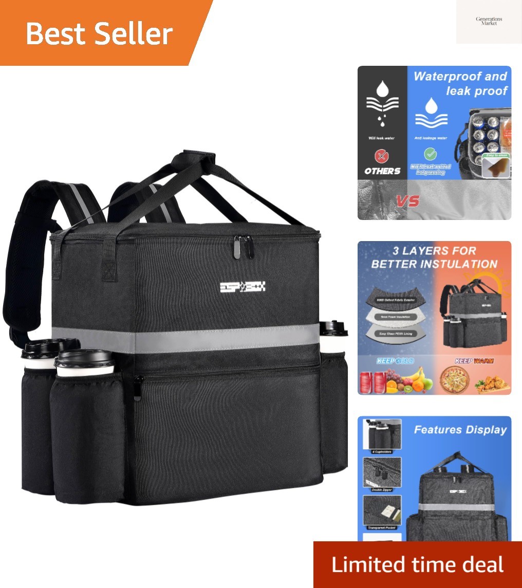 Food Delivery Backpack with 4 Cup Holder, Insulated Pizza Delivery Bag for De...