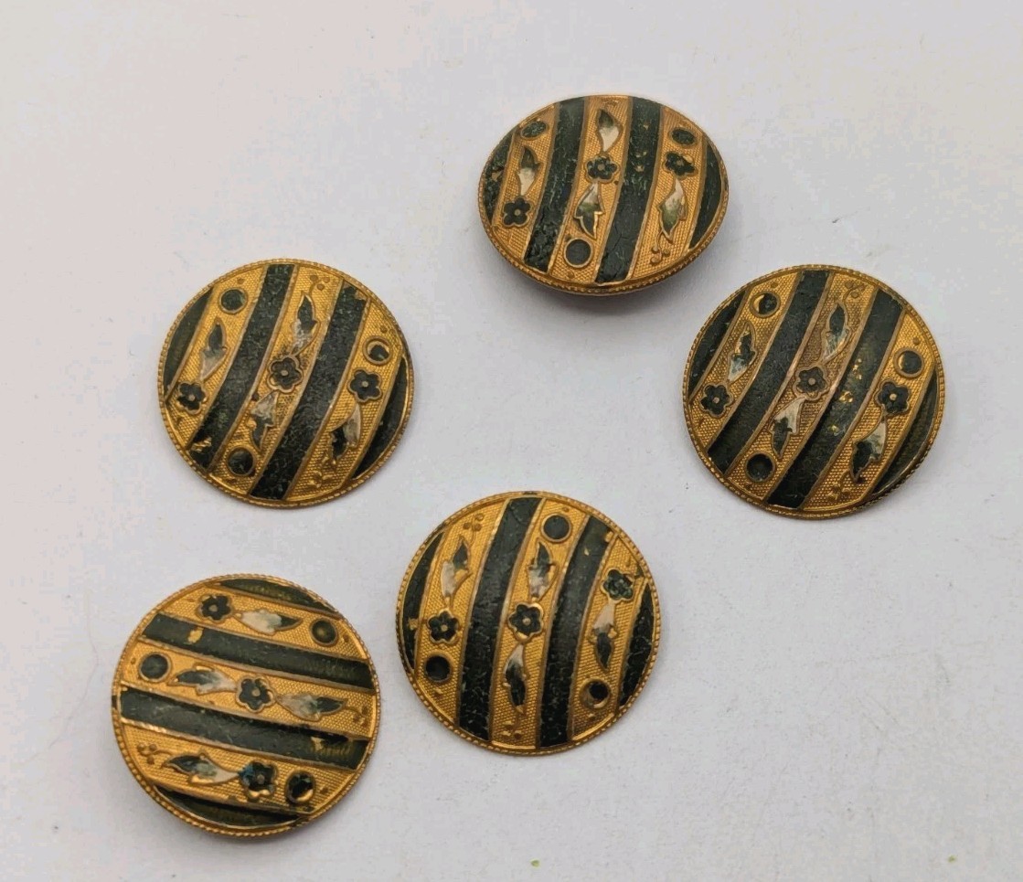 5 Victorian Enamel Floral Buttons Matching 