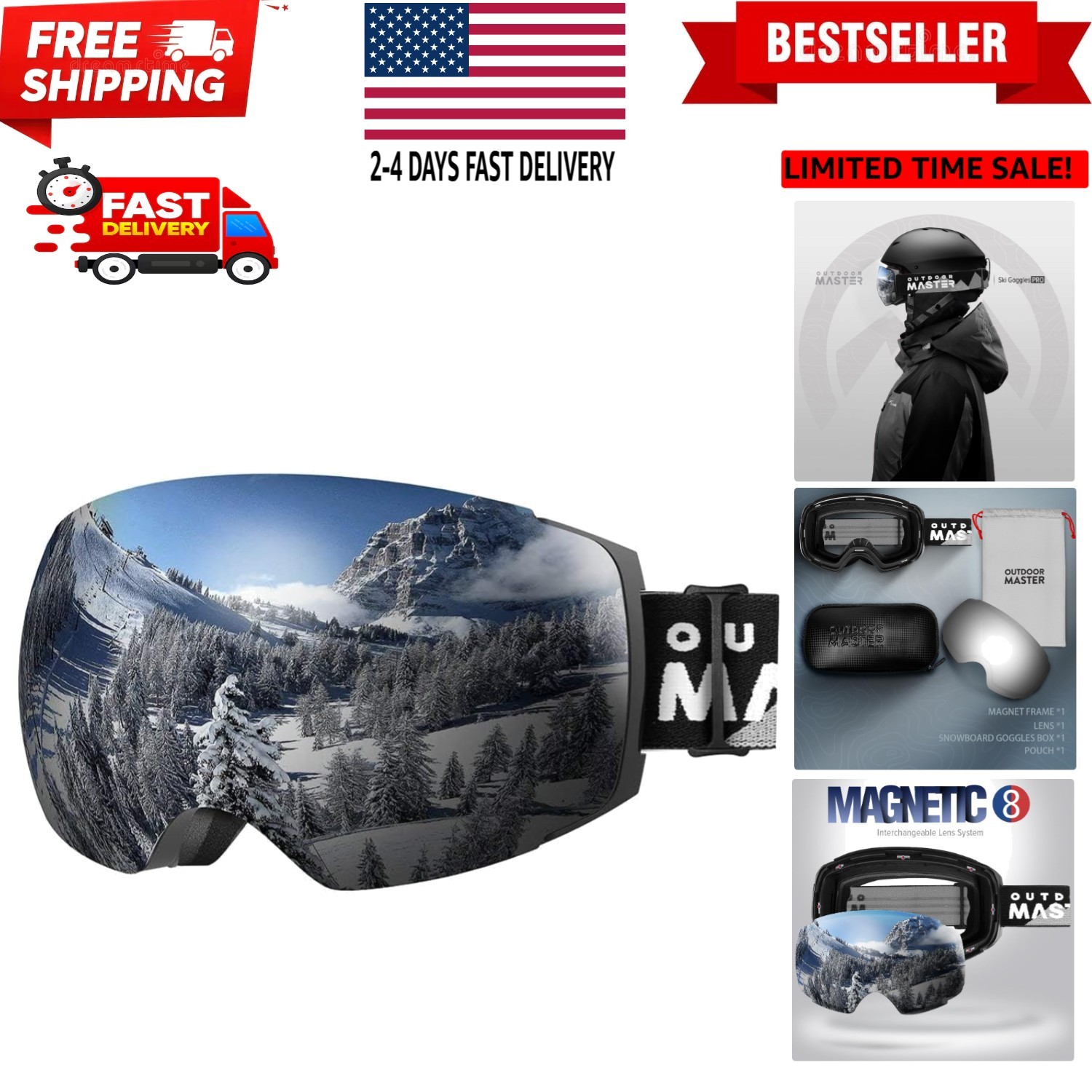 Ski Goggles PRO - Frameless, Interchangeable Lens 100% UV400 Protection Snow ...