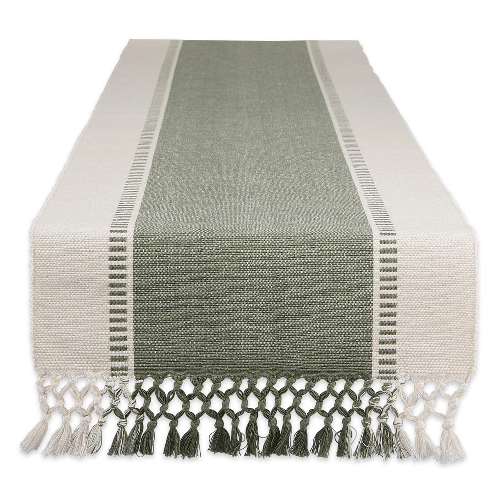 Artichoke Green 13X108 Cotton Table Runner With Fringe For Dining Table