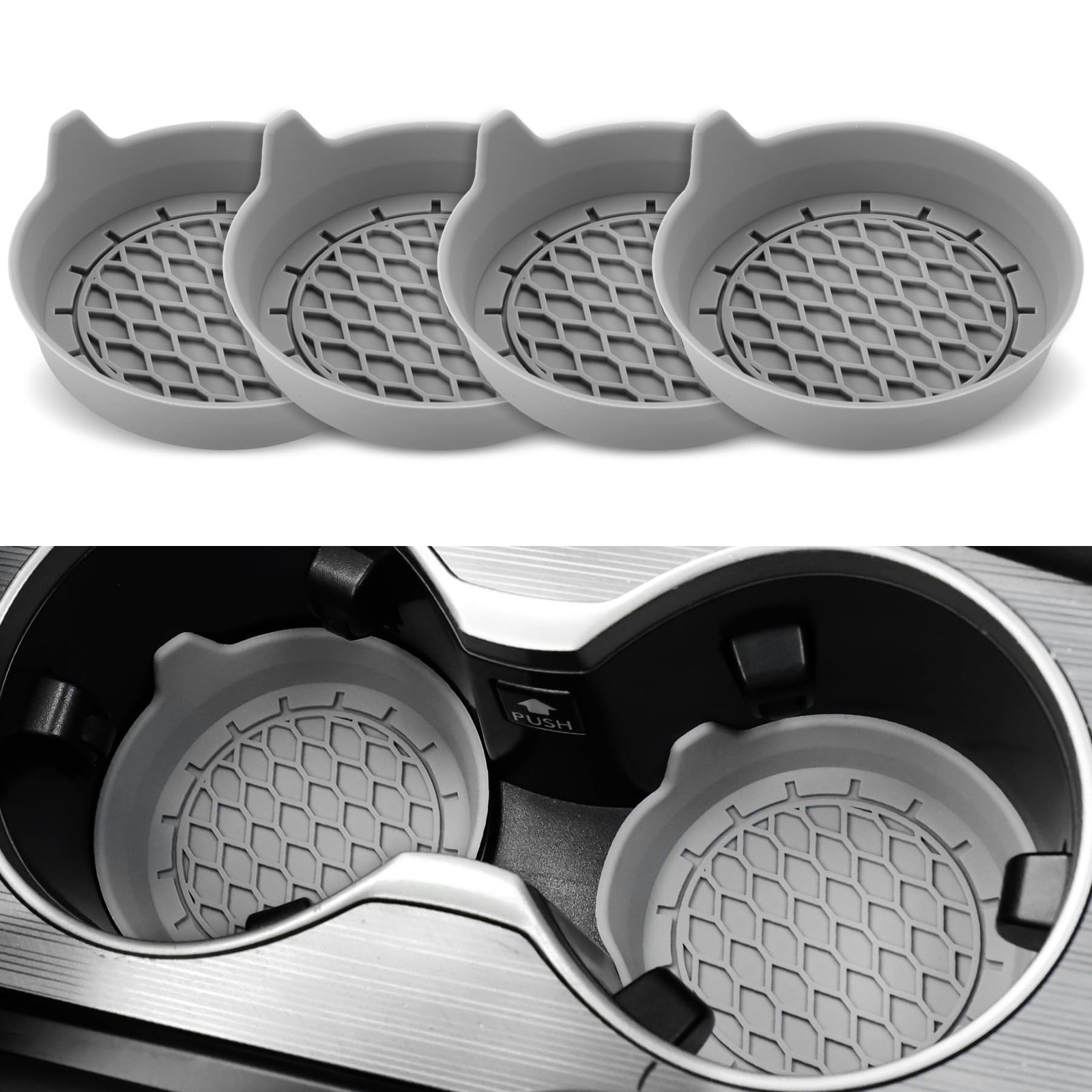 SINGARO Car Cup Holder Coaster, Silicone Insert, Universal Gray 