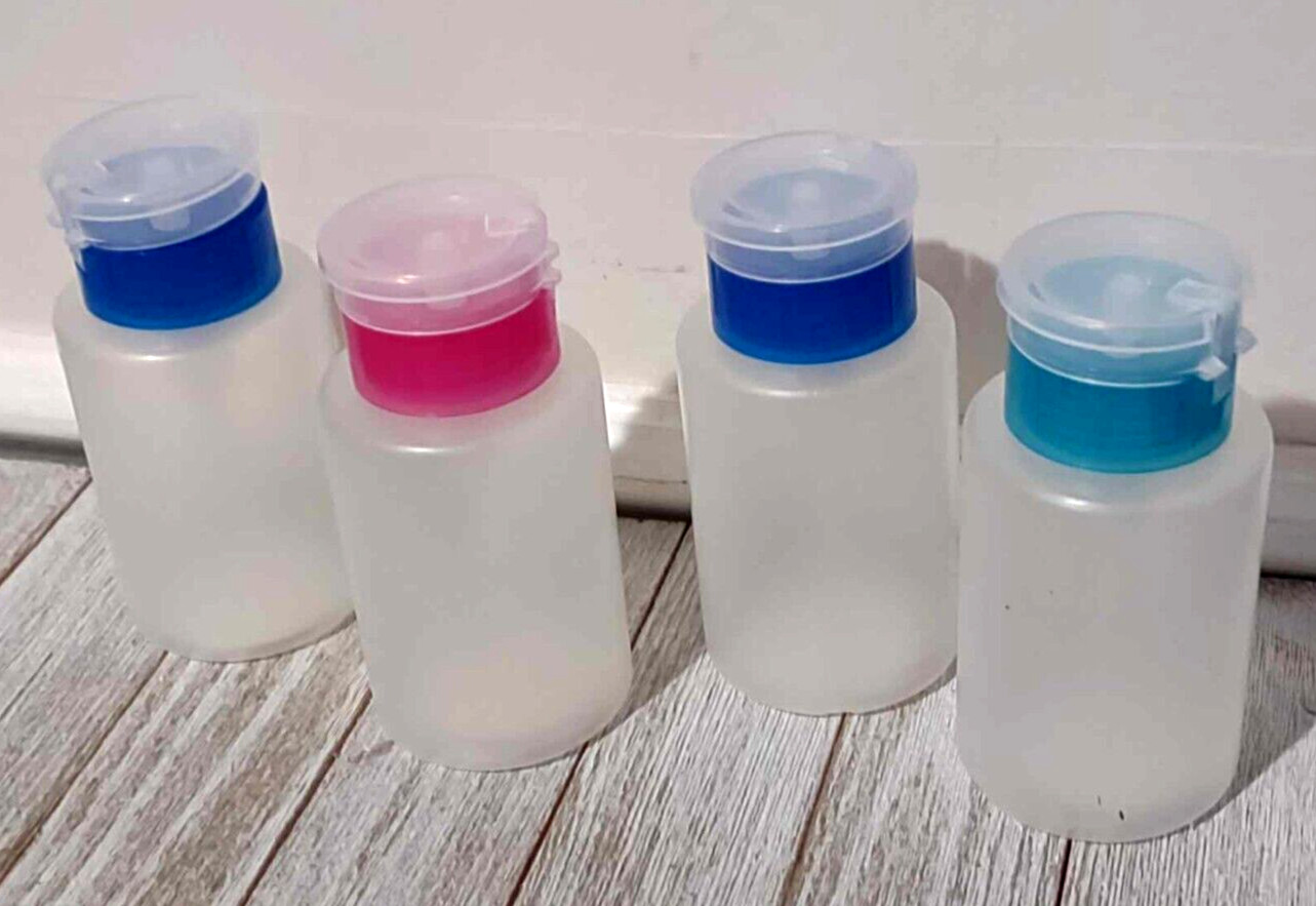 4 Pump Dispenser Bottles Cream Nail Polish Remover Acrylic Liquid 2.5 Oz 