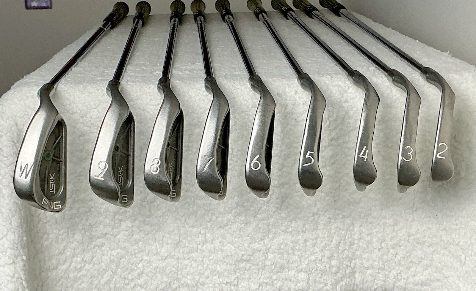 Ping Isi K Iron Set 2-W (9 Clubs) Green Dot Karsten JZ Steel Shaft Numbers Match