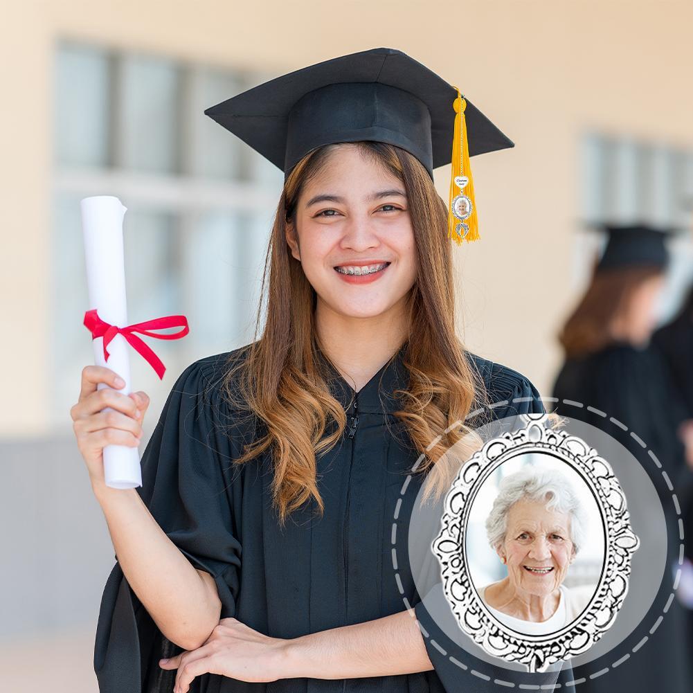 Custom Memorial Graduation Tassel Photo Charm with Angel -Wings Pendants H PLM