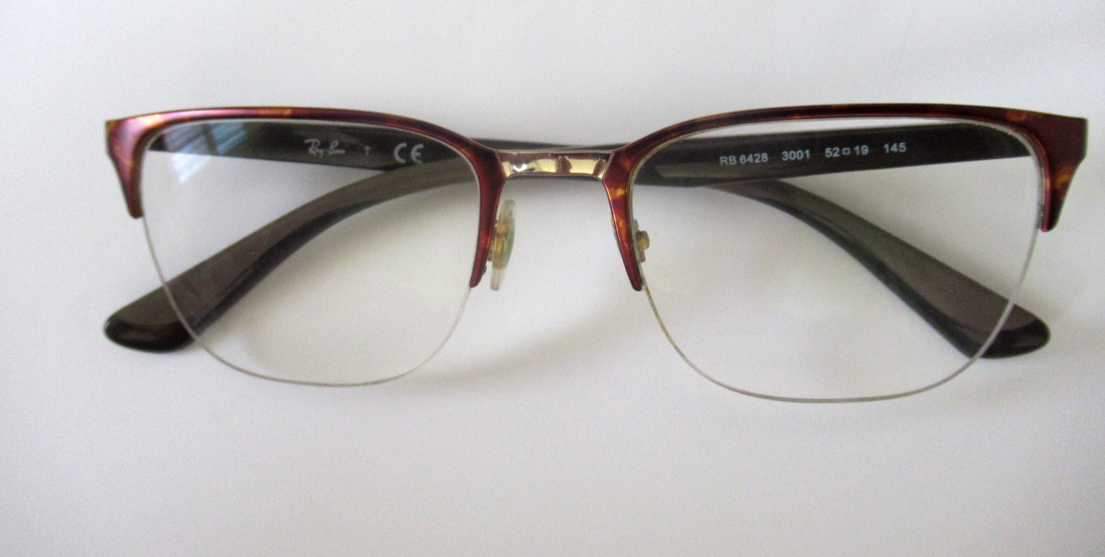 Ray Ban RB 6428 3001 Dark Tortoise Metal Half Rim Eyeglasses 52 19 145 FRAMES