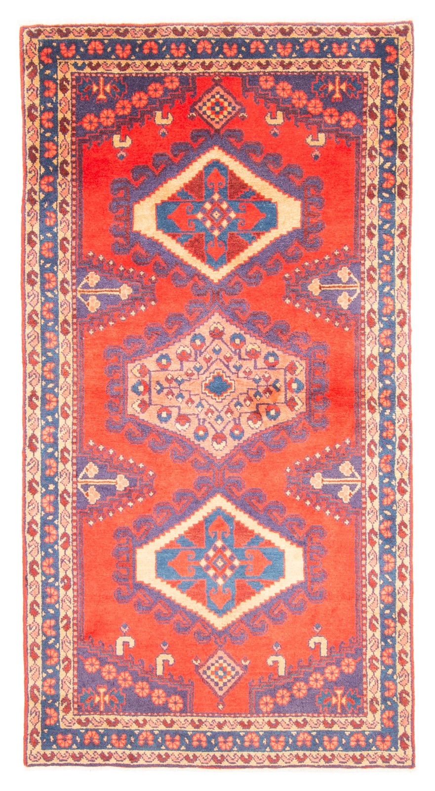 Vintage 3'5" x 6'7" Geometric Hand-Knotted Carpet Traditional Wool Area Rug