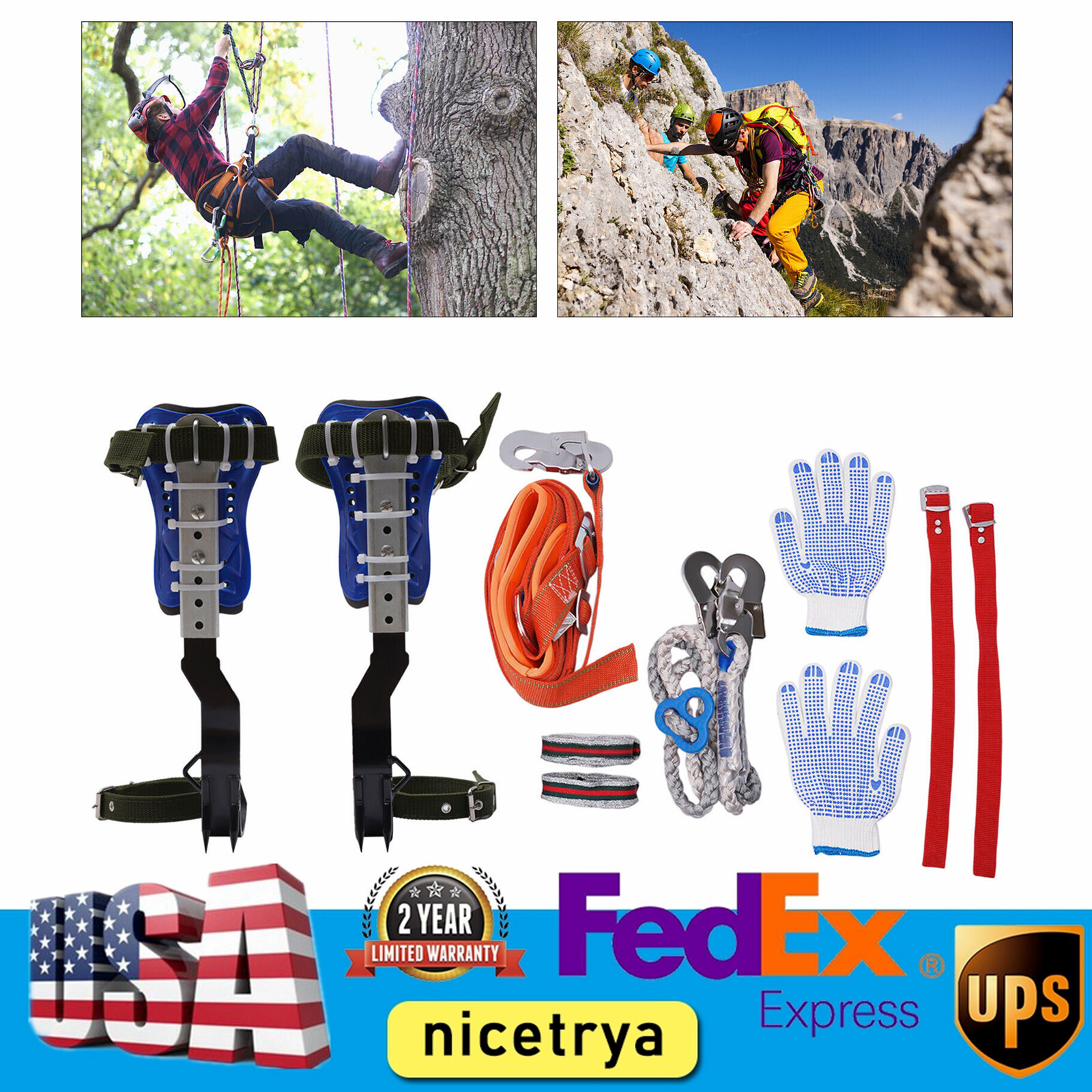 Tree Climbing Spike Climbing Gaffs Adjustable Climbing Gear w/Safety Belt&Strap