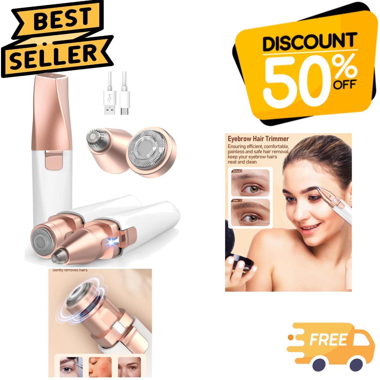 Rechargeable Eyebrow & Facial Hair Remover with LED - Perfect for Sensitive Skin