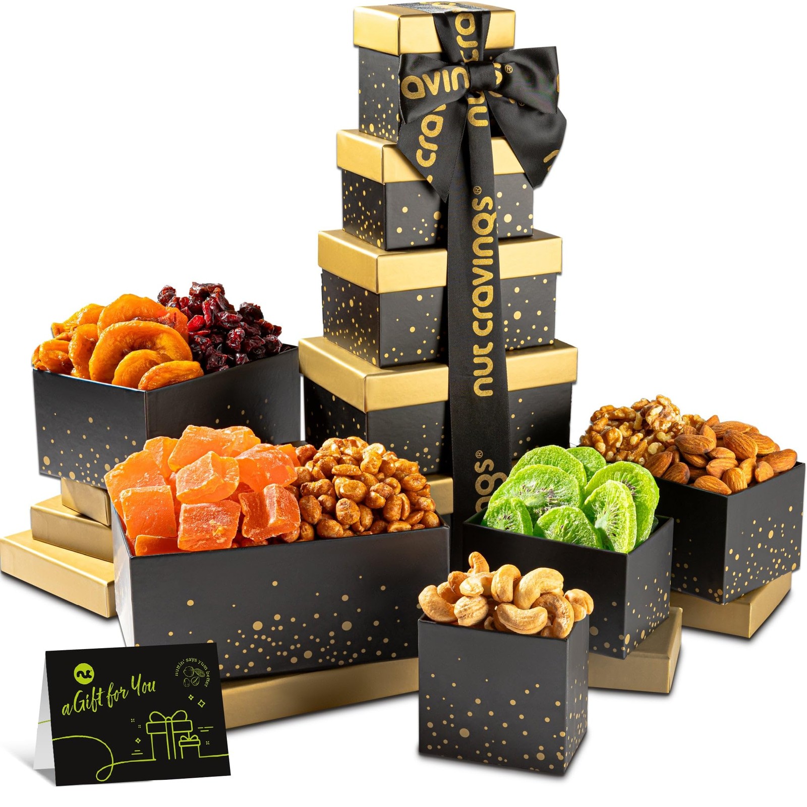 NUT CRAVINGS - Holiday Christmas Dried Fruit & Mixed Nuts Gift Basket, in Black