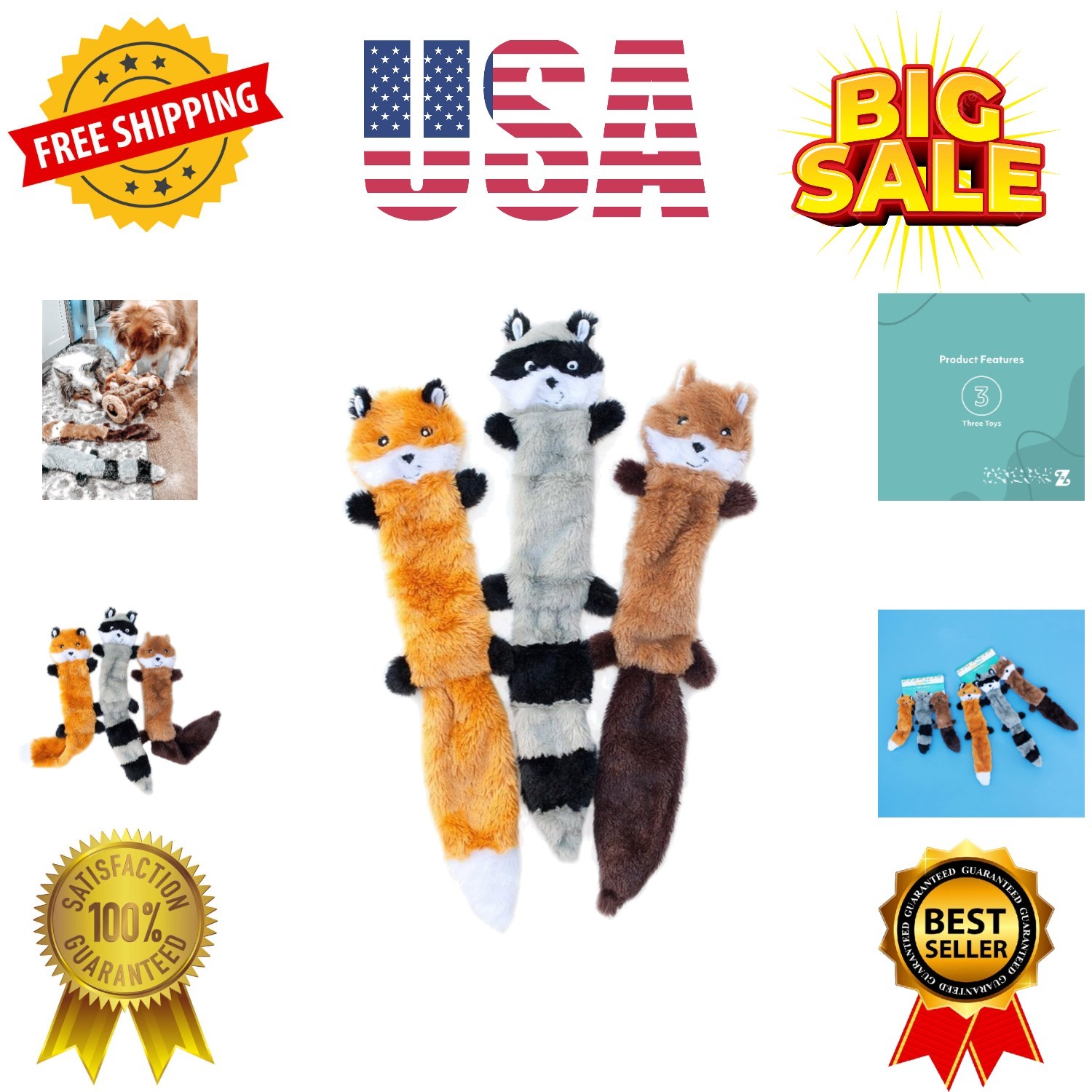 Skinny Peltz - No Stuffing Dog Toy Pack to Keep Them Busy, for Medium and Lar...