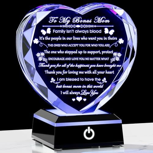with Colorful LED Base Crystal Heart Mothers Day Birthday Gifts Bonus Mom Gifts
