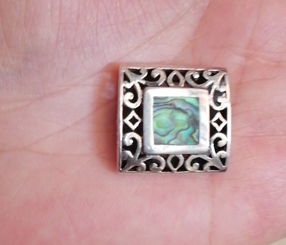 Vtg Sterling Silver 925 Abalone Shell Pendant Ornate Open work