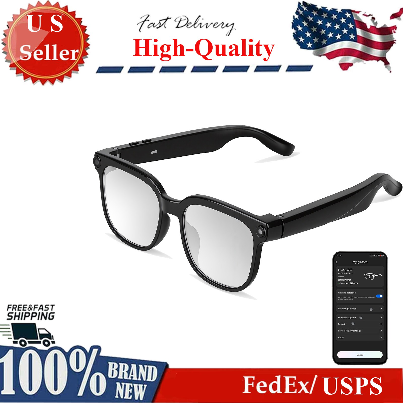AI Smart Glasses w/ 8MP Camera &Audio in Sleek Design for Real Time Translation