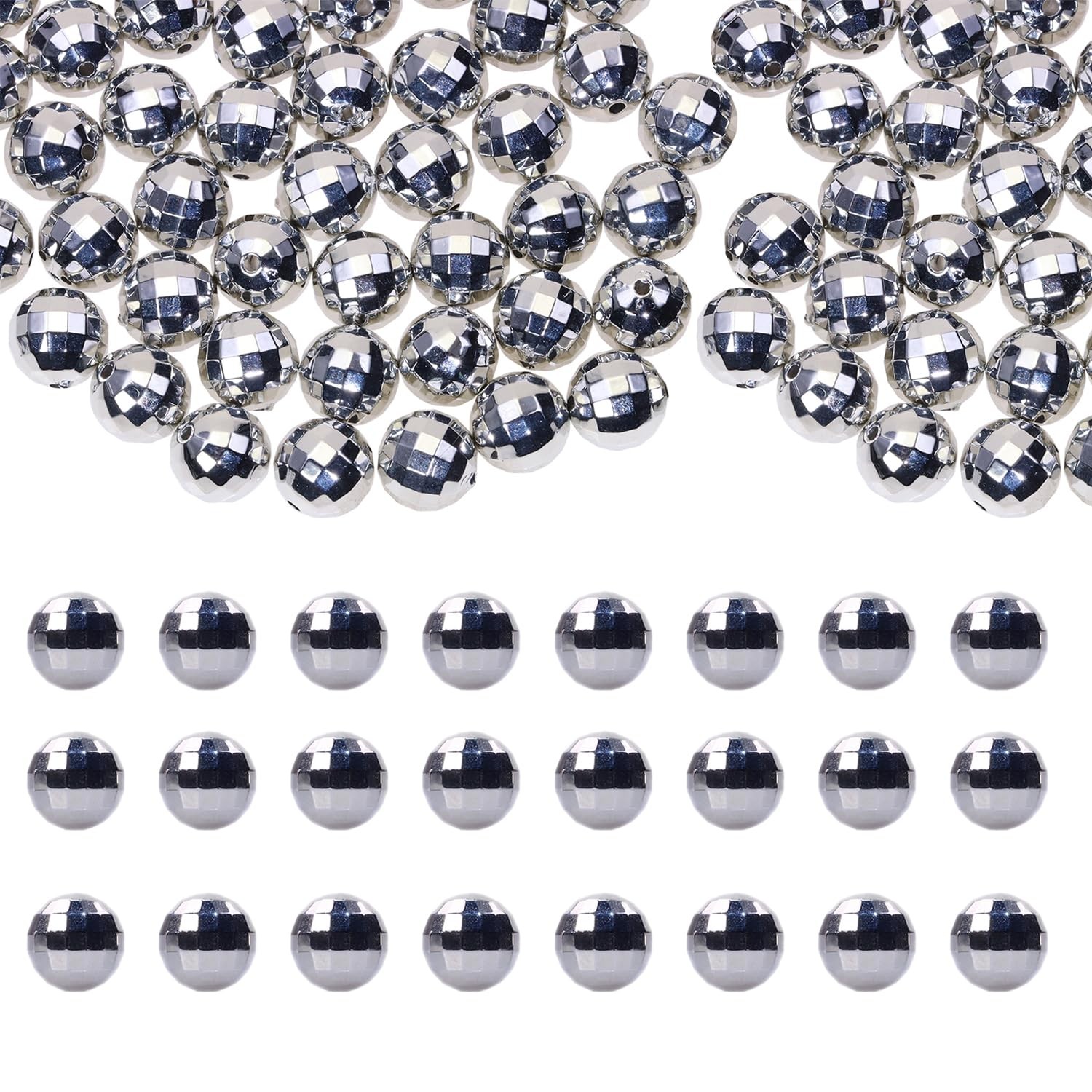 PPhtony 100PCS Disco Ball Beads 80s 70s Sparkly Mirrorball 8mm, Silver 