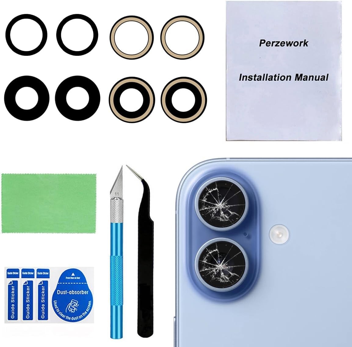 2 Sets Back Rear Camera Lens Glass Replacement Compatible with iPhone 17 6.3