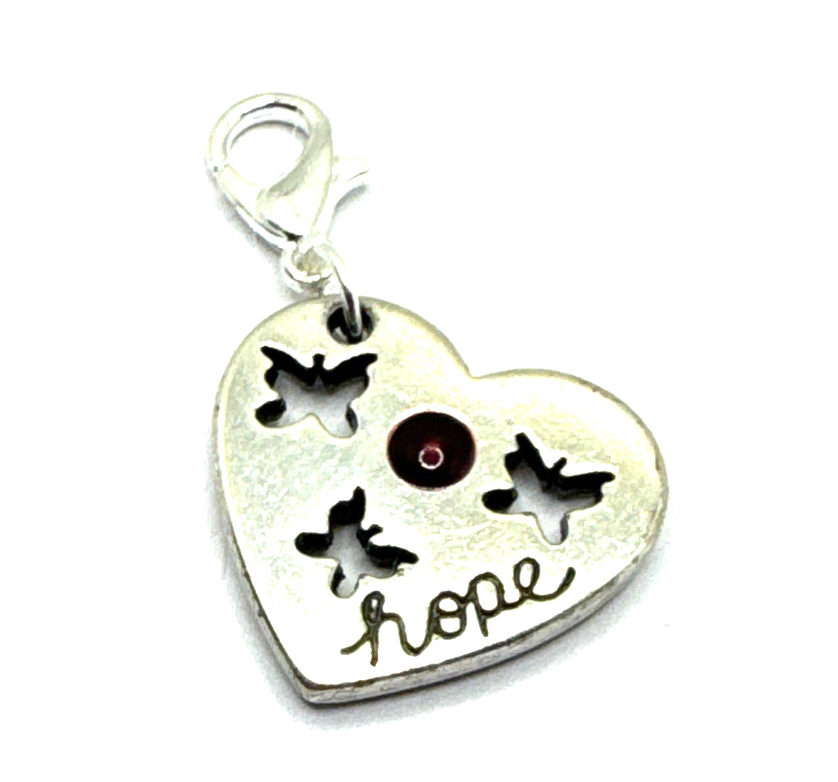 Brighton Go Red Butterfly Cutout Heart Two-Sided Silver Clip Custom Charm