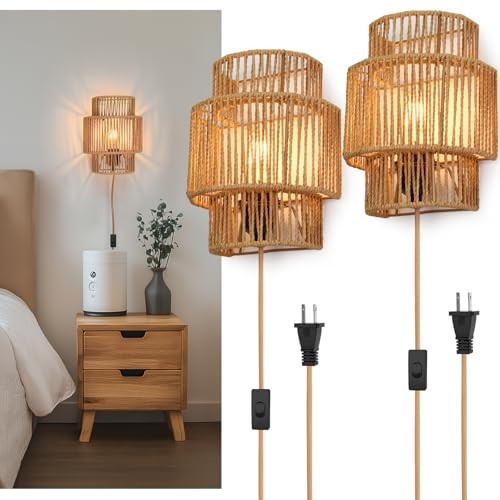Plug-in Wall Sconces Set of 2, Handwoven Bohemian Wall Decor Boho A – (2-Pack)
