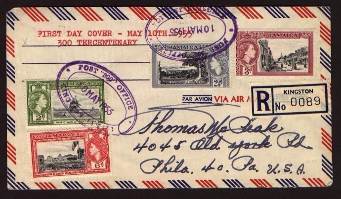 JAMAICA "POST 300 OFFICE" oval reg to USA