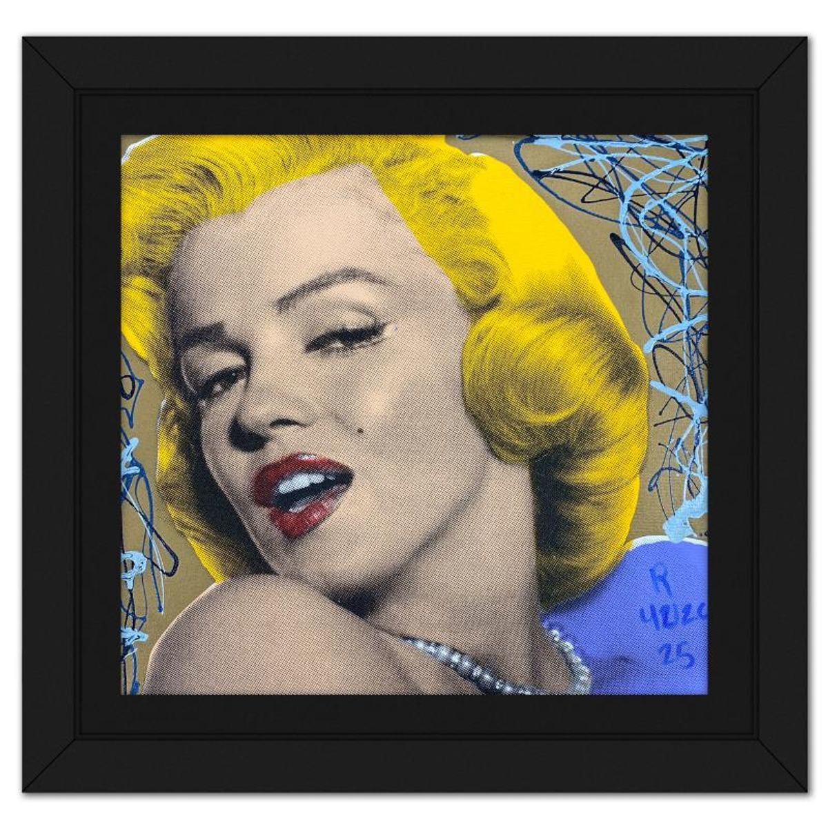 "Ringo" Daniel Funes, "Marilyn with Pearls" Framed One-of-a-Kind Mixed Media on