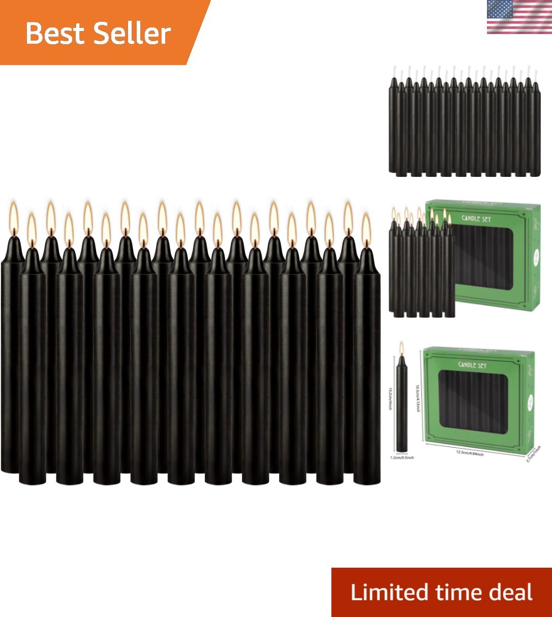 Unscented Black Spell Chime Candle-4 Inch Tall Taper Candles-20 Pcs Chime Can...