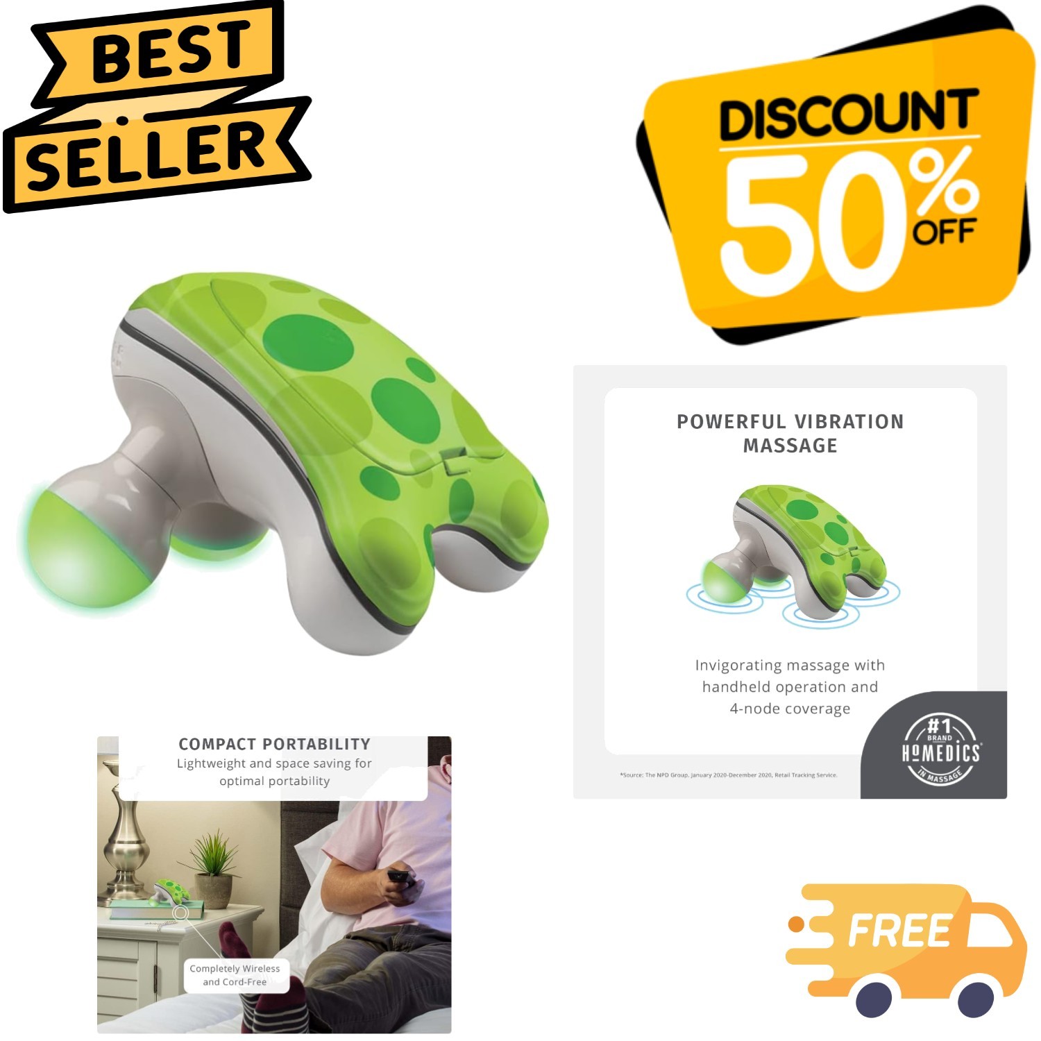 Ribbit Handheld Massager with Comfort Grip - Perfect for Stress Relief Anywhere