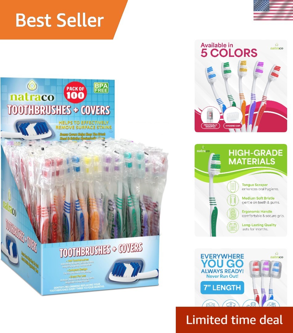Soft Bristle Toothbrush Pack with Covers - Perfect for Kids & Adults (100 Count)