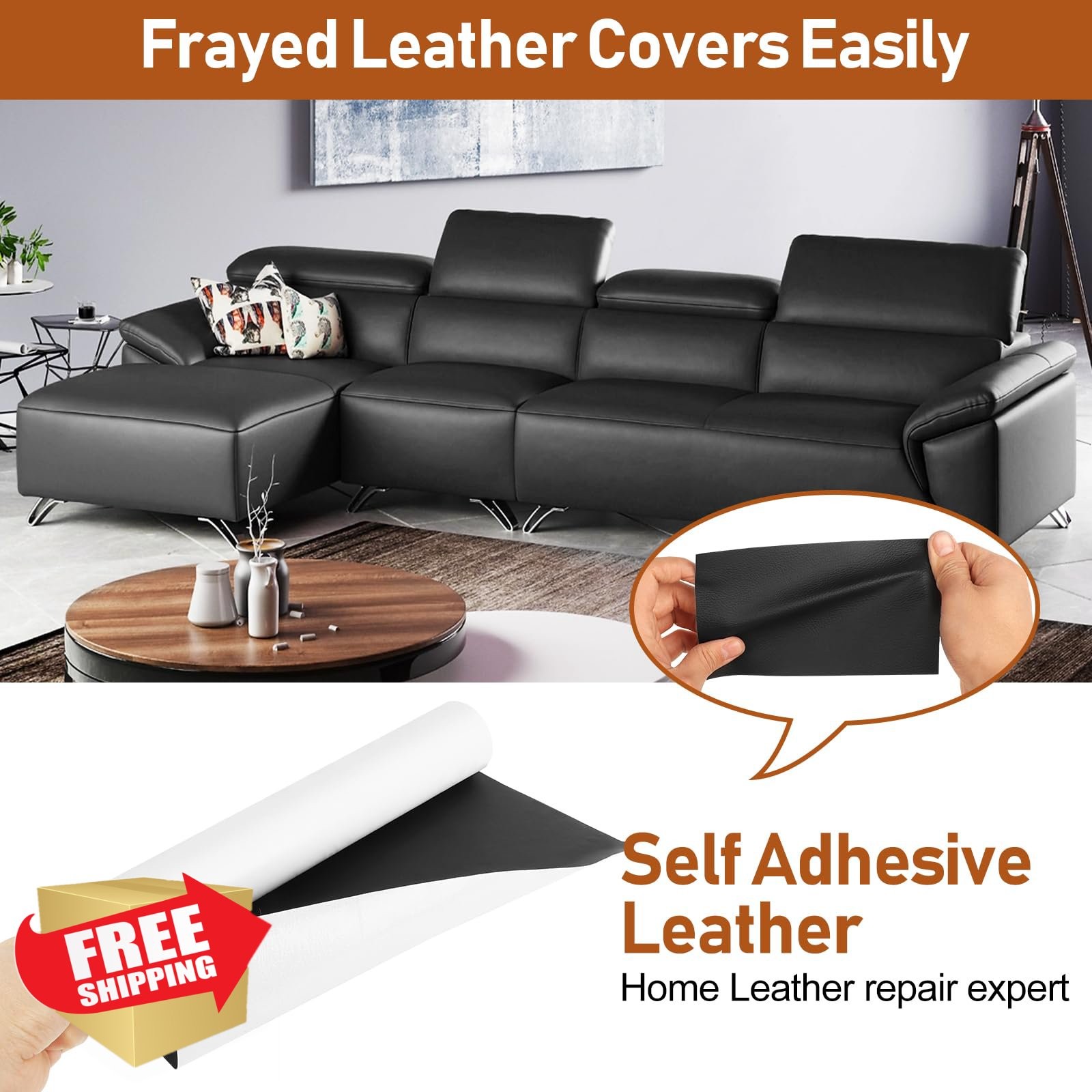 ILFYCOTO 17x60" Leather Repair Patch Self Adhesive Dark Brown Couch Car Seat