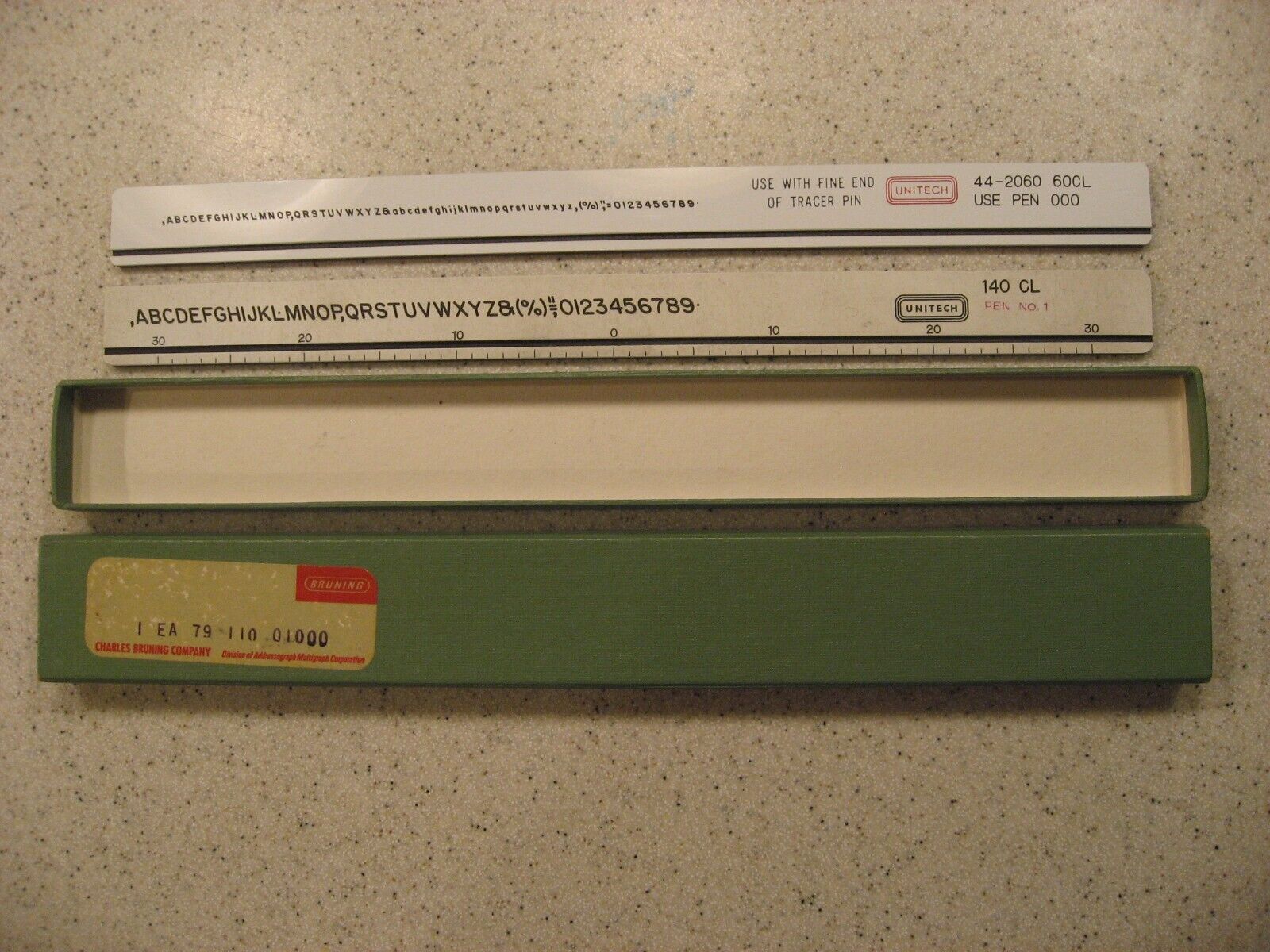 Vintage Charles Bruning Unitech Lettering Templates Lot of 2 - 140 CL, 60CL