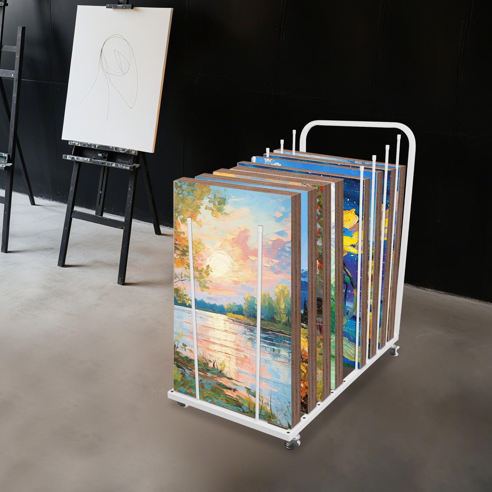 Art Canvas Storage Rack With Wheels Painting Drying Rack For Drawing Board Panel
