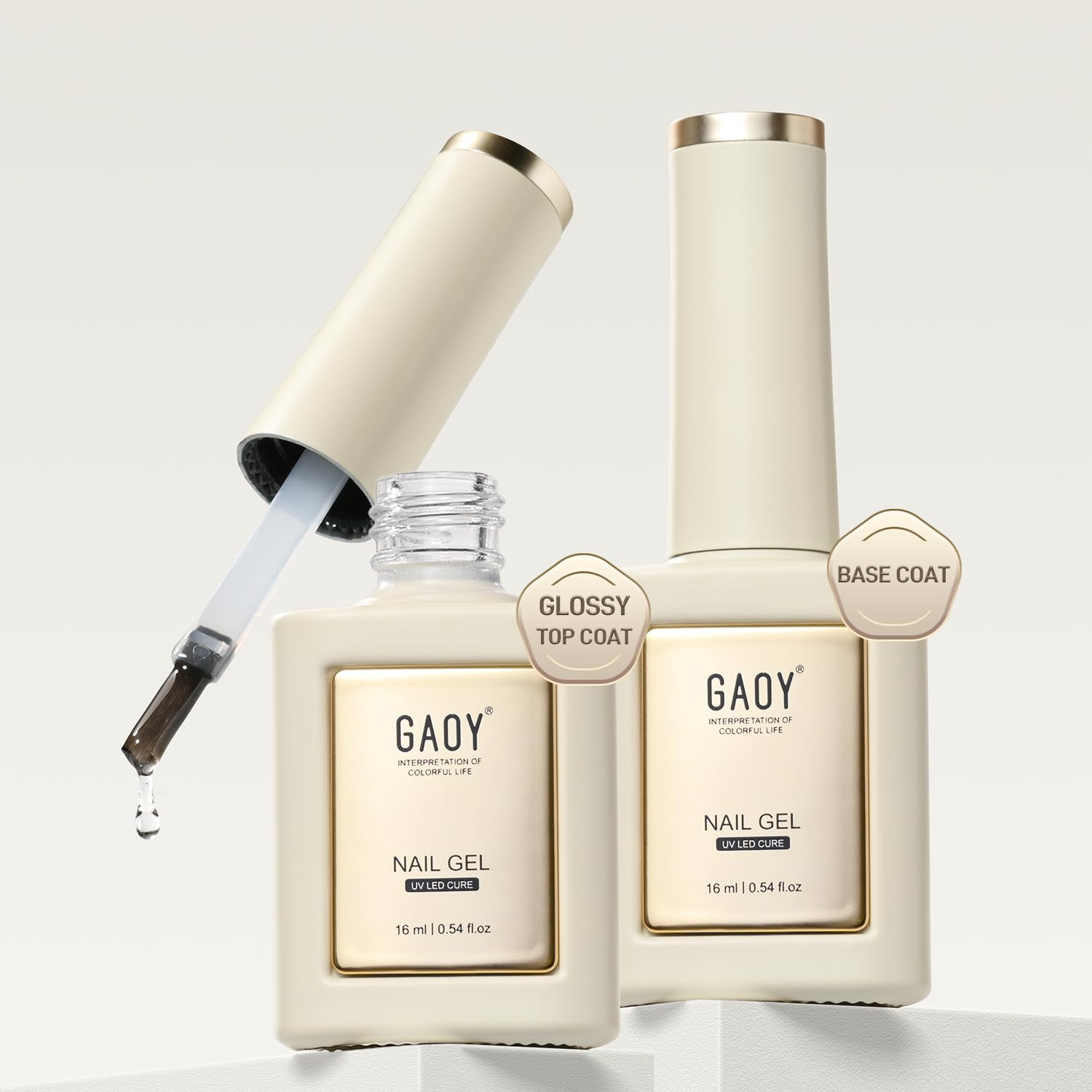 Glossy Gel Top Coat and Base Coat Set, 2 Pcs 16Ml Glassy Top Coat and No Wipe Fo