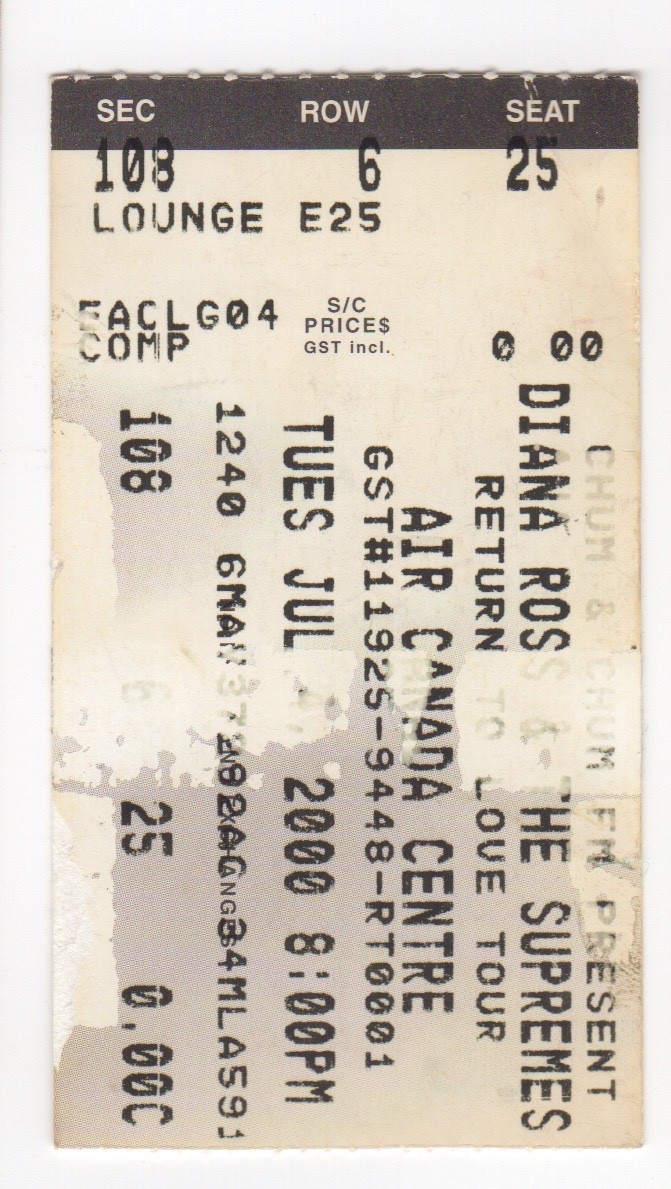 Diana Ross & The Supremes Concert Air Canada Center Ticket Stub July 4 2000