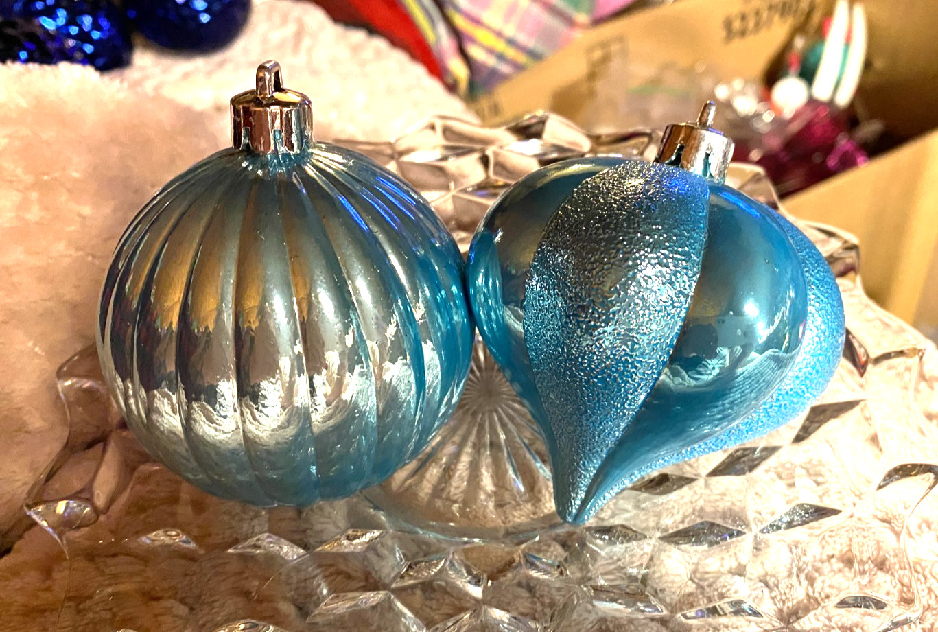 2 Blue Shatterproof Christmas Ornaments 2 1/4"