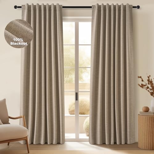  Taupe Burlap Linen Blackout Curtains & 52"W x 84"L (Pack of 2) Dark Flax