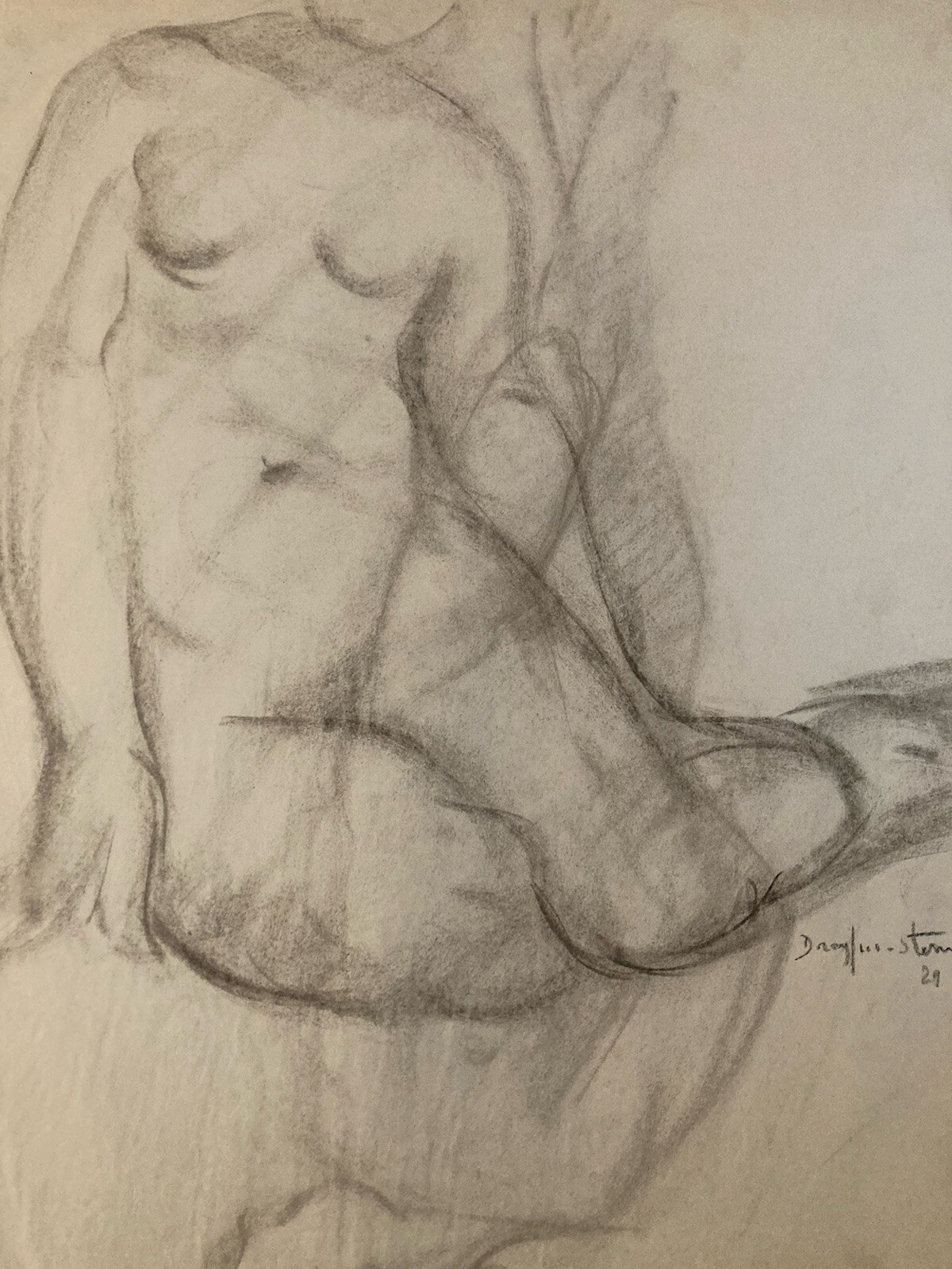 Beau Dessin Fusain Corps Entremêlés Femme 1929 Nue Erotique Jean Dreyfus Stern